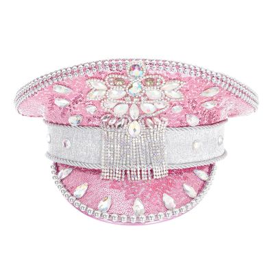 BLESSUME Burning Man Hat Music Festival Sparkly Sequin Steampunk Headwear Adults Military Captain Cap
