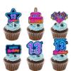 18pcs Blue Fluorescence Glitter Dessert Cupcake Topper Cheer to Lets Glow Crazy Happy 13th Birthday Theme Decoration Supplies Anniversary Wedding Party Decor Supplies view 1