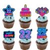 18pcs Blue Fluorescence Glitter Dessert Cupcake Topper Cheer to Lets Glow Crazy Happy 22nd Birthday Theme Decoration Supplies Anniversary Wedding Party Decor Supplies view 1