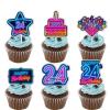 18pcs Blue Fluorescence Glitter Dessert Cupcake Topper Cheer to Lets Glow Crazy Happy 24th Birthday Theme Decoration Supplies Anniversary Wedding Party Decor Supplies view 1