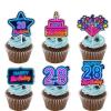 18pcs Blue Fluorescence Glitter Dessert Cupcake Topper Cheer to Lets Glow Crazy Happy 28th Birthday Theme Decoration Supplies Anniversary Wedding Party Decor Supplies view 1