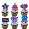 18pcs Blue Fluorescence Glitter Dessert Cupcake Topper Cheer to Lets Glow Crazy Happy 19th Birthday Theme Decoration Supplies Anniversary Wedding Party Decor Supplies view 1