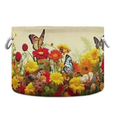 xigua Cotton Rope Basket Red Flowers Baby Laundry Basket Blanket Kids Toy Storage Basket#176