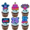 18pcs Blue Fluorescence Glitter Dessert Cupcake Topper Cheer to Lets Glow Crazy Happy 26th Birthday Theme Decoration Supplies Anniversary Wedding Party Decor Supplies view 1