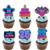 18pcs Blue Fluorescence Glitter Dessert Cupcake Topper Cheer to Lets Glow Crazy Happy 25th Birthday Theme Decoration Supplies Anniversary Wedding Party Decor Supplies view 1