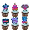 18pcs Blue Fluorescence Glitter Dessert Cupcake Topper Cheer to Lets Glow Crazy Happy 16th Birthday Theme Decoration Supplies Anniversary Wedding Party Decor Supplies view 1