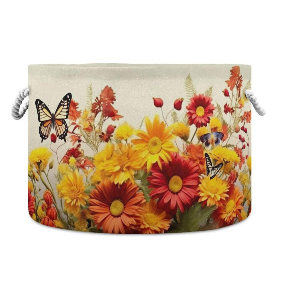 xigua Cotton Rope Basket Red Flowers Baby Laundry Basket Blanket Kids Toy Storage Basket#177