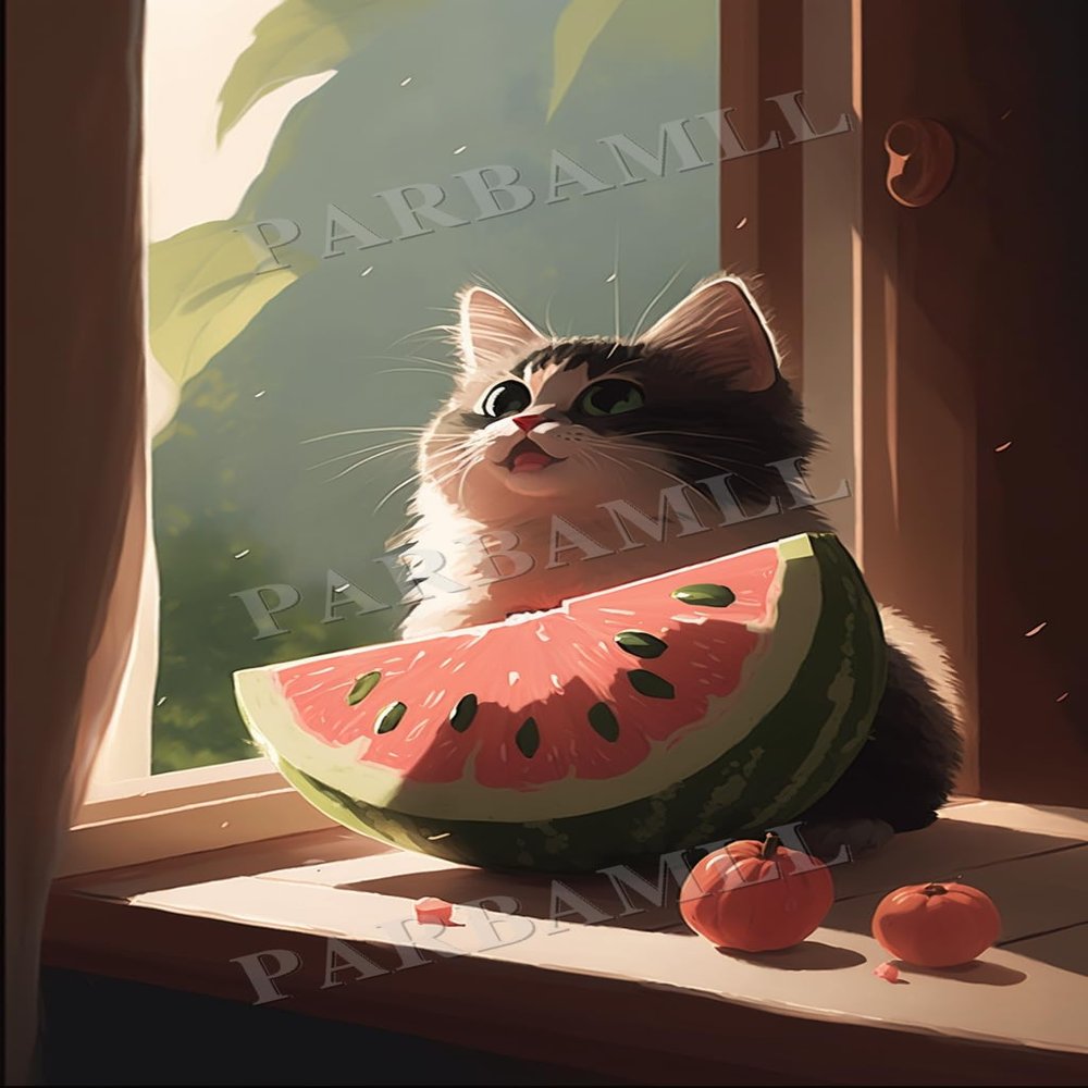1000 Piece Adult Puzzle, Cartoon Watermelon Cat, Puzzle Educational Gift, Room Decor or Cafe Decor Exercise Willpower Relaxation or Gifts for Friends