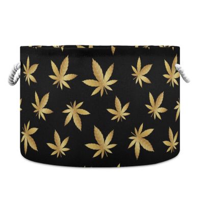 TecEr Golden-cannabiss-leaves-black-pattern Extra Large Laundry Basket Toy Storage Basket 20"X20"X13.9" blanket Baskets with Handles for Living Room Organizing Storage Bins