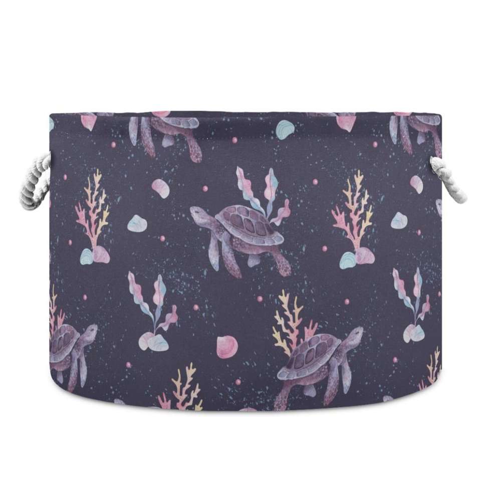 TecEr Turtle-coral-shells Extra Large Laundry Basket Toy Storage Basket 20"X20"X13.9" blanket Baskets with Handles for Living Room Organizing Storage Bins