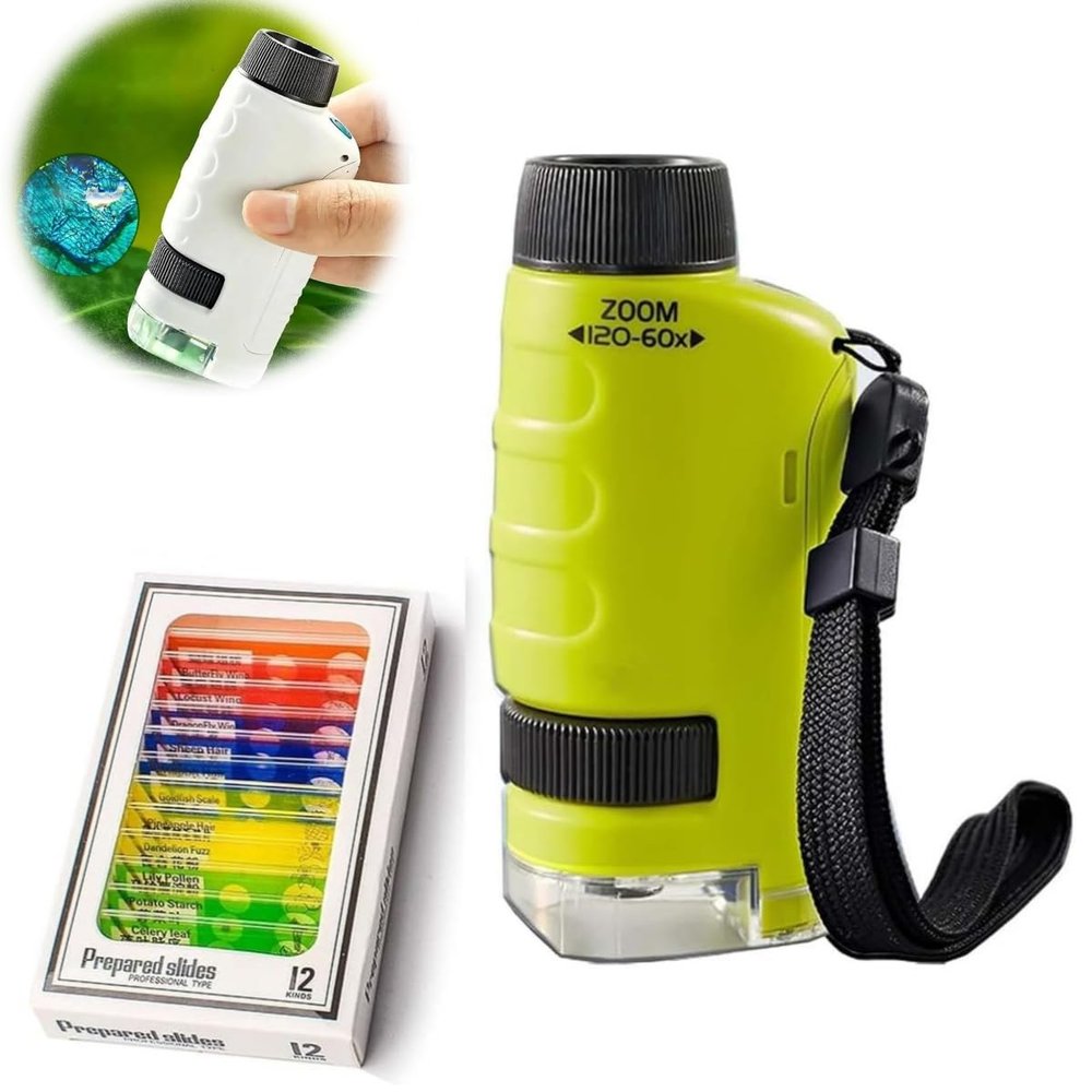 2024 New Mini Microscope for Kids Portable,Handheld Microscope for Kids,60x-120x Portable Handheld Microscope (Green)