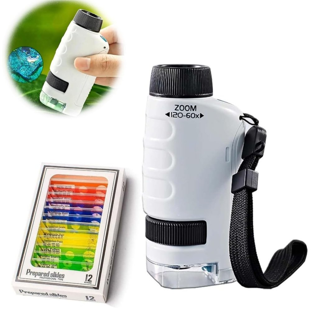 2024 New Mini Microscope for Kids Portable,Handheld Microscope for Kids,60x-120x Portable Handheld Microscope (White)