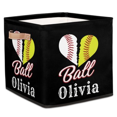 RIRIX Custom Storage Baskets Personalized Storage Bins Basket Boxes with PU Leather Handles for Clothes Bedroom Closet Organizing Toys Books Shelves Storage Boxes-Baseballs Softball