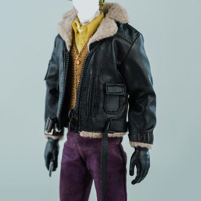1/12 Scale Male Clothes,Male Fur Collar Coat Zipper Jacket Outfit Clothing for 6inch Action Figure Body (Black)