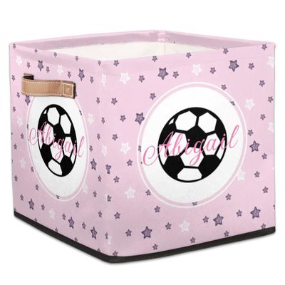 RIRIX Custom Storage Baskets Personalized Storage Bins Basket Boxes with PU Leather Handles for Clothes Bedroom Closet Organizing Toys Books Shelves Storage Boxes-Pink Soccer Star Girls