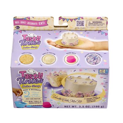 Goliath Tasty Tinies Bake Shop Vanilla Cake Mix Kit with Unicorn Tracks Sprinkles & Vanilla Frosting Mix | Bake & Decorate 2 Real Mini Cakes | Includes Mini Tools & Ingredients | Ages 6+
