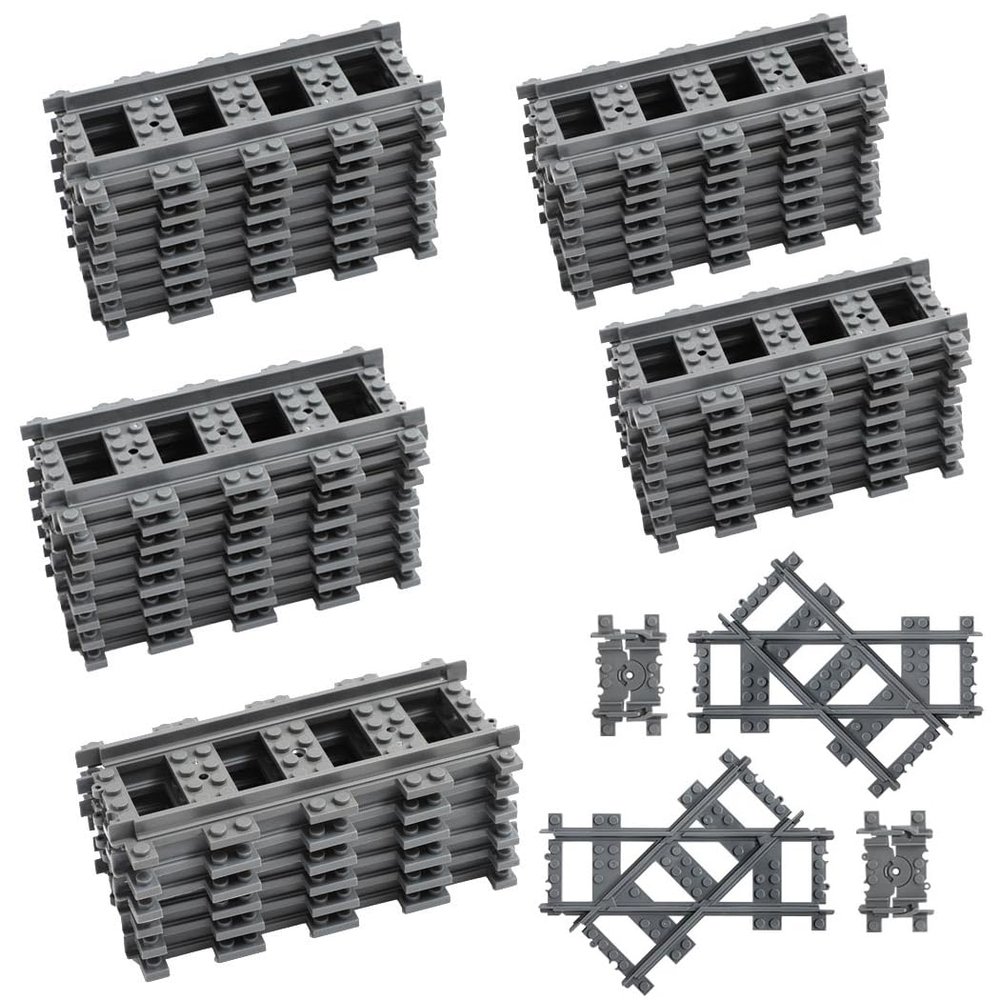Etarnfly 42PCS City Train Tracks, Classic Accessories, Railroad Building Toy Compatible with All Major Brand - 38 Straights, 2 Left Right 45 Intersection Rails, 2 Flexible Rails