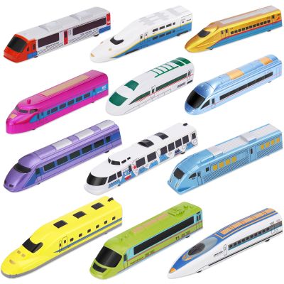Crelloci Bullet Train Pull Back Toy High Speed City Train Modern Locomotives for Kids Toddle Boys - Bundle of 12