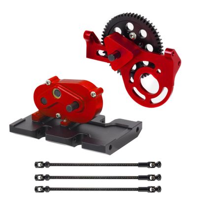AMK 1/10 Scale Transmission Kit OD Transfer Case Gearbox with 30% Overdrive Gear Box 3Pcs Driveshafts for RC Crawler Axial SCX10 II Element Enduro DIY LCG Chassis (Red)