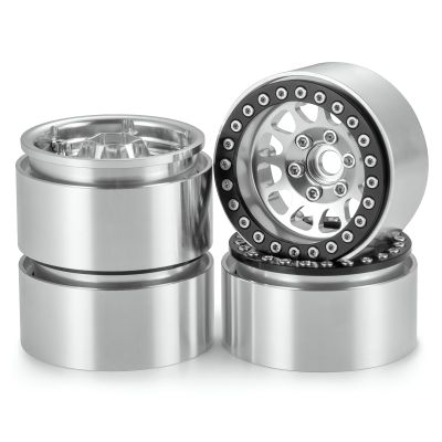 SWX 1.9" Beadlock Wheel Rims Aluminum Deep Dish RC Wheel Rim Hub Upgrade Parts for 1/10 RC Crawler TRX4 Axial SCX10 I II III 90046 AXI03007 (Silver+Black)