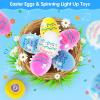 TERRAMUS Easter Eggs Toys, 6-Pack Light Up Easter Basket Stuffers, Lighting, Singing, Spinning Tops, Party Favors, Plastic Eggs Toy, Gifts for Kids Toddler 3+ Boys Girls view 2