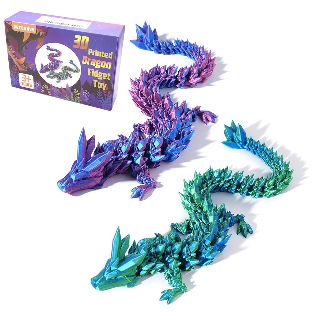 2PCS 12" 3D Printed Dragon, 3D Animals, 3D Fidget Toy, Autism Toys, 3D Dragon, 3D Printing Dragon for Home Office Decor Executive Desk Toys