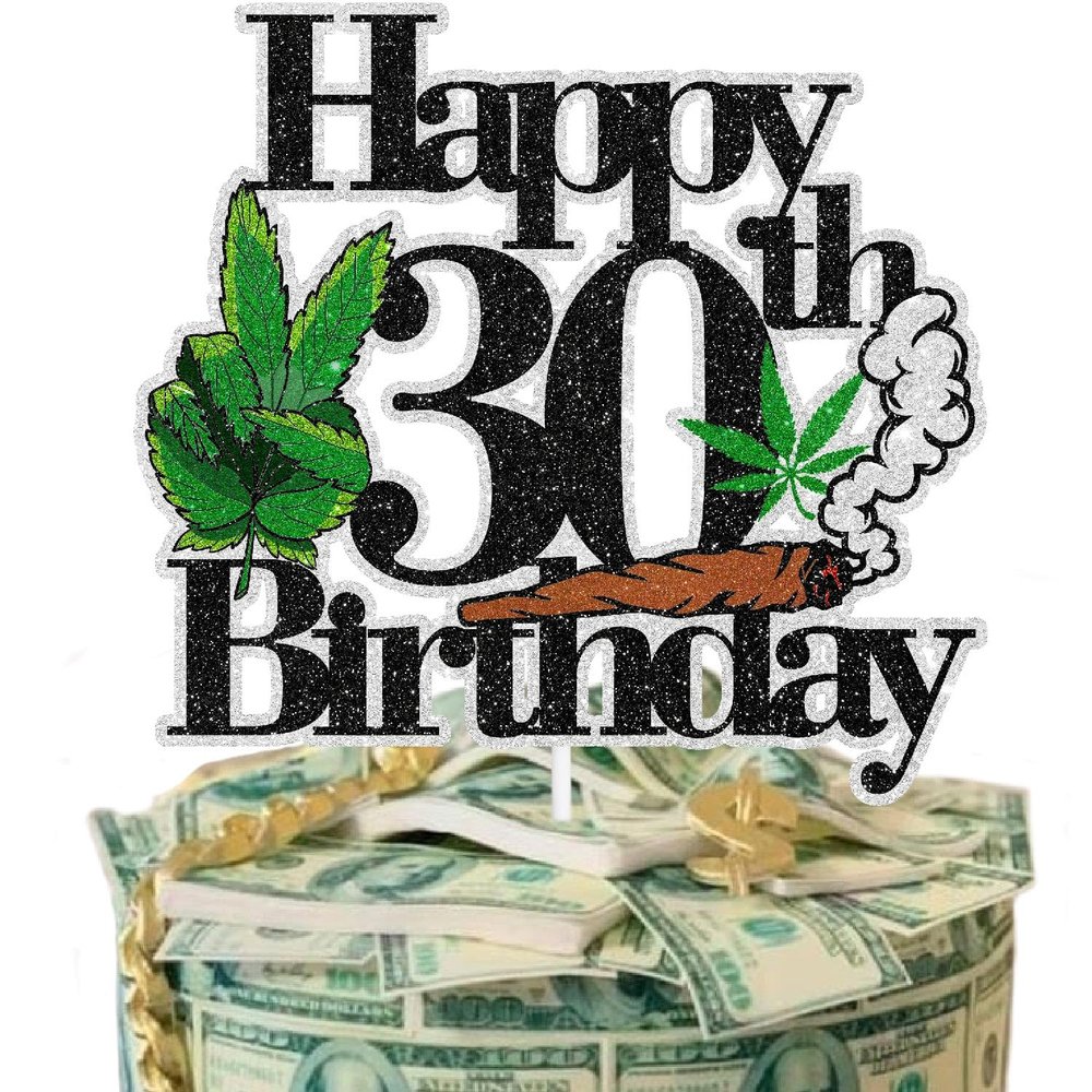 Happy 30th Birthday Cake Topper Cool Green Plant Leaves - Natural Plant Grass Jungle Theme Birthday Party Decoration. LIANGSS