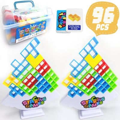 ALKISTA 96 Pcs Tetra Tower Balance Stacking Blocks Game, Board Games for 2 Players+ Family Games, Parties, Travel, Kids & Adults Team Building Blocks Toy