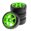 Chanmoo 1/8 RC On Road Tires and Hard Plastic Drift Wheels 17mm Hex Rally Racing Tyres for 1:8 Scale Touring Street Car Tamiya HPI WR8 HSP Hobao ARRMA Redcat Losi Kyosho VRX W10 4PCS (Green) view 1