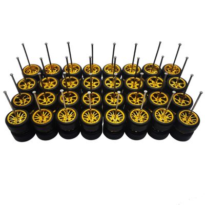 16 Set 1/64 Wheels and Tires Kit Simulation 1 64 Scale Wheels with Rubber Tires and Hub Suitable for Adding Collection Value to 1/64 Model Cars (Electroplated Gold)
