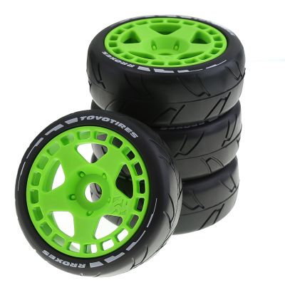 Chanmoo 1/8 RC Rally Racing Tires And Hard Plastic Drift Wheels 17mm Hex On Road Tyres Compatible with 1:10 Scale Touring Street Car HSP Hobao HPI WR8 ARRMA Redcat Losi Kyosho VRX Tamiya 4PCS (Green)