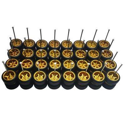 16 Set 1/64 Wheels and Tires Kit Simulation 1 64 Scale Wheels with Rubber Tires and Hub Suitable for Adding Collection Value to 1/64 Model Cars (Gold)