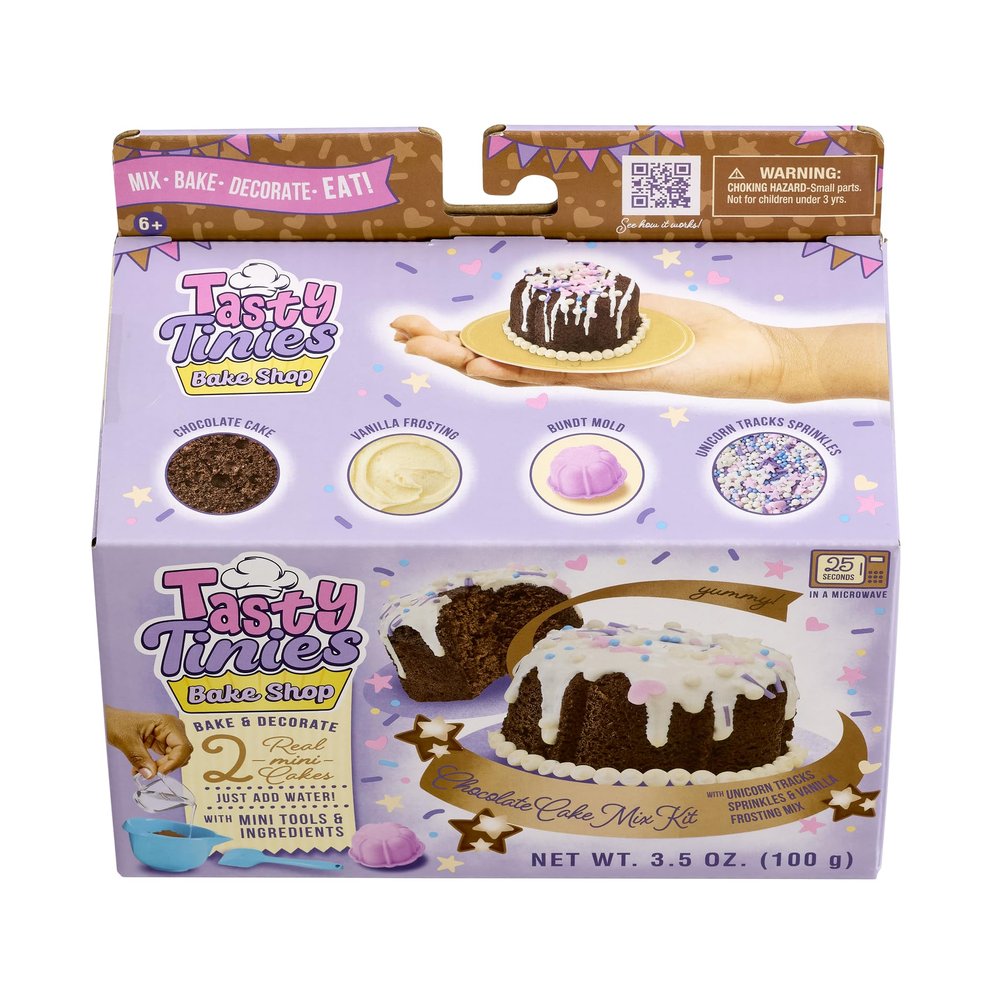 Goliath Tasty Tinies Bake Shop Chocolate Cake Mix Kit with Unicorn Tracks Sprinkles & Vanilla Frosting Mix | Bake & Decorate 2 Real Mini Cakes | Includes Mini Tools & Ingredients | Ages 6+
