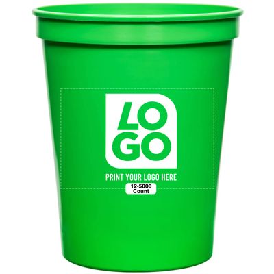 12 PCS One Color Print Custom 16 oz Stadium Cups, Reusable Party Cups For Birthday, Wedding, Events, Brand Promotion or Bbq Picnics (Hot Green)