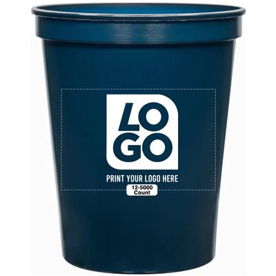 12 PCS One Color Print Custom 16 oz Stadium Cups, Reusable Party Cups For Birthday, Wedding, Events, Brand Promotion or Bbq Picnics (Navy Blue)