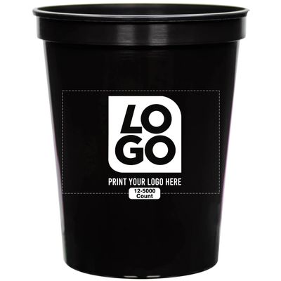 12 PCS One Color Print Custom 16 oz Stadium Cups, Reusable Party Cups For Birthday, Wedding, Events, Brand Promotion or Bbq Picnics (Black)