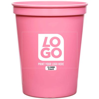 12 PCS One Color Print Custom 16 oz Stadium Cups, Reusable Party Cups For Birthday, Wedding, Events, Brand Promotion or Bbq Picnics (Soft Pink)