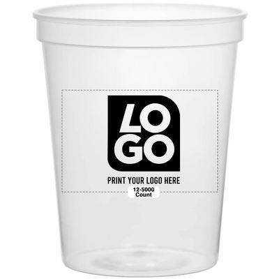 12 PCS One Color Print Custom 16 oz Stadium Cups, Reusable Party Cups For Birthday, Wedding, Events, Brand Promotion or Bbq Picnics (Clear)