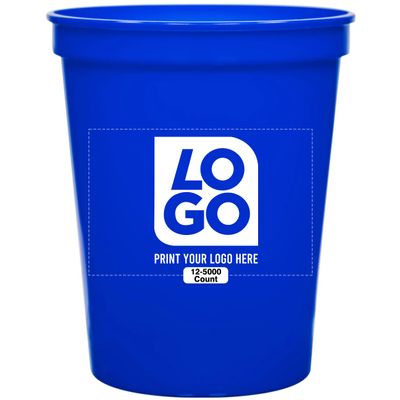 12 PCS One Color Print Custom 16 oz Stadium Cups, Reusable Party Cups For Birthday, Wedding, Events, Brand Promotion or Bbq Picnics (Blue)