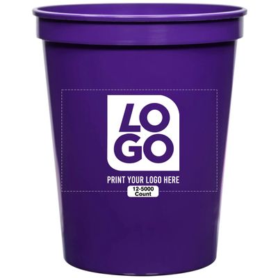 12 PCS One Color Print Custom 16 oz Stadium Cups, Reusable Party Cups For Birthday, Wedding, Events, Brand Promotion or Bbq Picnics (Purple)