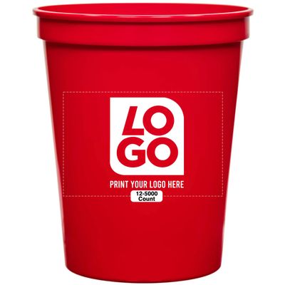 12 PCS One Color Print Custom 16 oz Stadium Cups, Reusable Party Cups For Birthday, Wedding, Events, Brand Promotion or Bbq Picnics (Red)