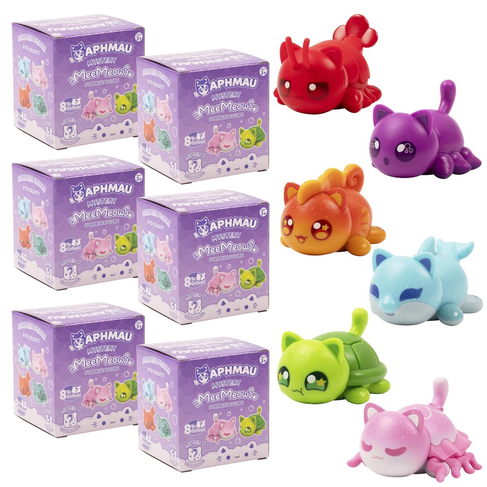Aphmau MeeMeow Mystery Figures 6 Pack Series 4; YouTube Gaming Channel, Blind Box, 6 of 8 Possible Under The Sea MeeMeows, Official Aphmau Merch