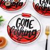 JarThenaAMCS Gone Fishing Party Plates Black White Red Disposable Paper Plates Dinner Plates 9 Inch Dessert Plates for Fisherman Party Supplies Table Decor, 24Pcs view 4