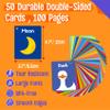 50 PCS First Word Flashcards, Double Sided Learning Cards Alphabet, Foods, Animals, Shapes, Colors, Vehicle, Body Parts with 2 Reclosable Rings, Learning Tool for Pre-K Kindergarten Toddlers view 2