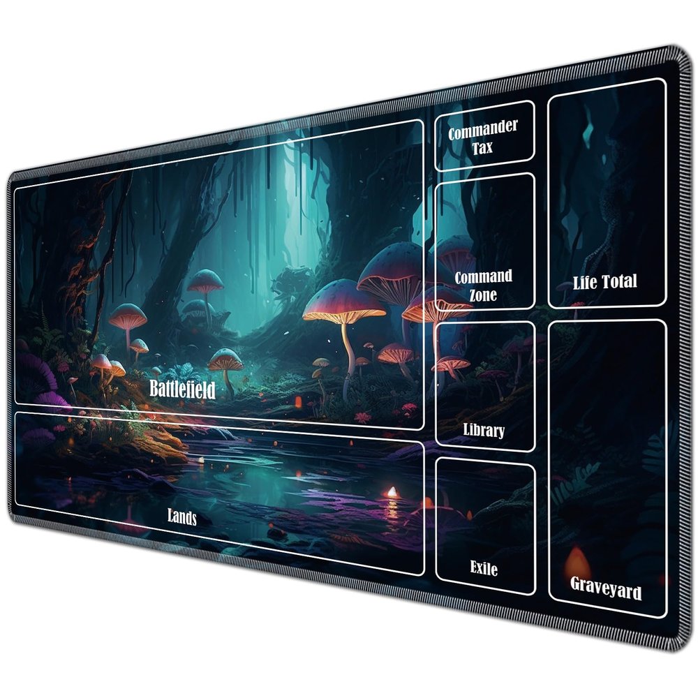 JANENFNA for TCG Playmat with Card Zones 24 x 14 inches Mousepad Compatible for MTG Trading Card Game Play Mats Smooth Rubber Surface Play Mat, Mushroom A
