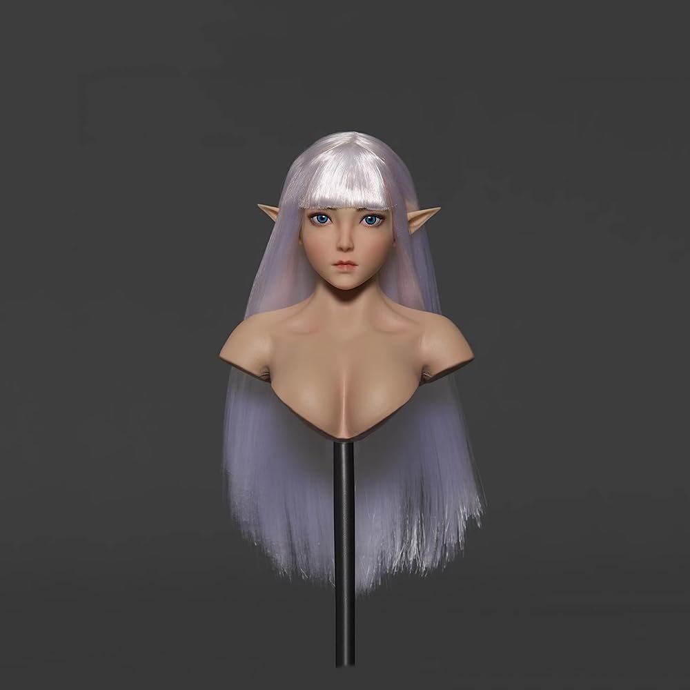 1/6 Scale Female Head Sculpt,Elf Girl Pale Skin Head Carved for 12inch Female Action Figure Body (B)