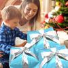 Deermon Adorable Cool Blue Christmas Gift Box Balloons With Silver Ribbon, Lovely 4D Square Present Gift Box Cube Shape Aluminum Foil Balloon For Xmas Wedding New Year Birthday Party Decorations view 4