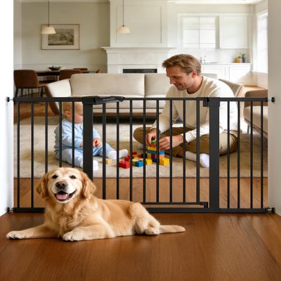 Babelio Extra Wide Baby/Dog Gate PressGuard P7, 29-55" Auto Close for The House and Doorway, Safety Pressure Mounted Pet Door, NO Need Tools and Drilling, Black
