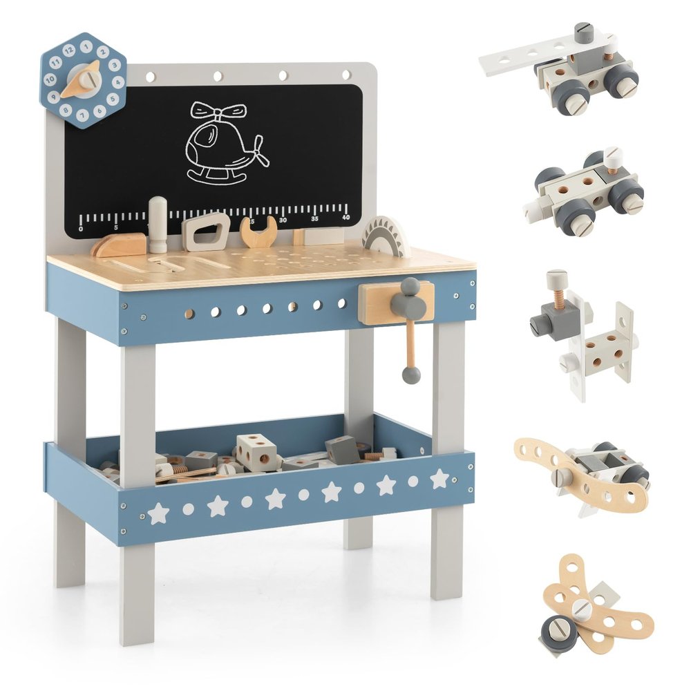 GLACER Kids Wooden Toy Workbench & Tools, Realistic Pretend Play Tool Bench Workshop with Construction Toys for Boys & Girls Aged 3+