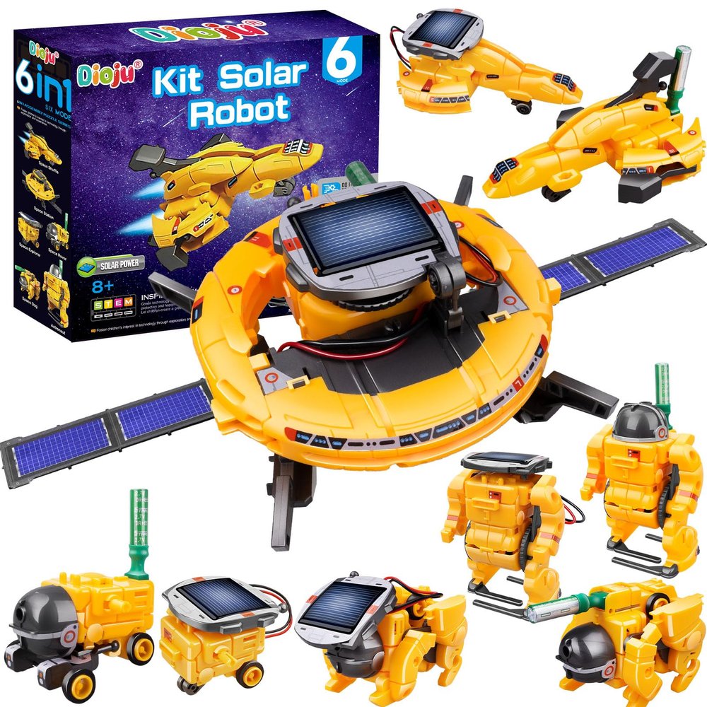 Dioju 6-in-1 Solar Robot Toys for Ages 8 9 10 11 12 Year Old Boys Girls, STEM Science Kits for Kids Age 8-12, Building Experiments Robotics Kit STEM Projects for Kid Christmas Birthday Gifts (Yellow)